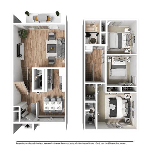 Floor plan for 3 beds, 2.5 baths, 1300 sqft